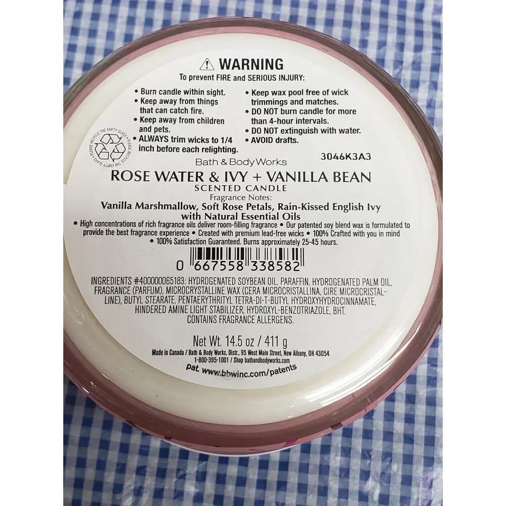BBW Rose Water & Ivy + Vanilla Bean Limited Edition Large 3 Wick Candle Home